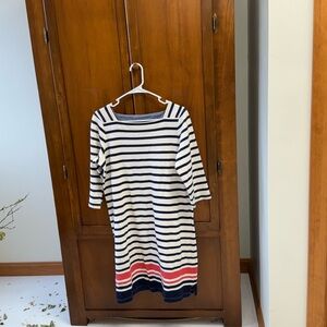 LL Bean Striped  Dress boat neck 3/4 sleeve 💯 cotton med 20in pit L36-37in